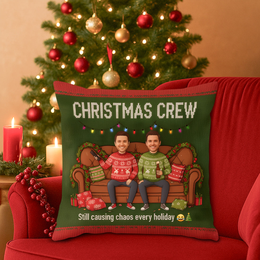Custom Christmas Crew Pillow – Funny Holiday Gift for Friends & Family, Personalized Xmas Cushion, Festive Home Decor | Pillow25