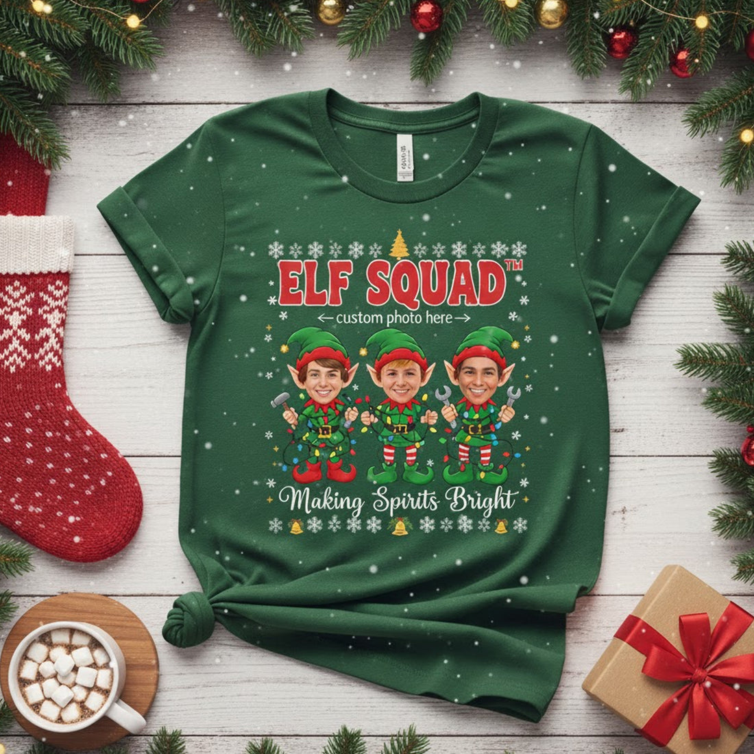 Elf Squad Custom Photo Christmas T-Shirt, Personalized Family Xmas Tee, Funny Holiday Elf Shirt, Matching Group Gift for Men Women Kids  | T-shirt 32