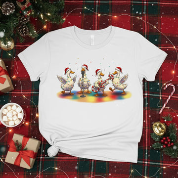 Duck Christmas T-Shirt, Funny Holiday Band Tee, Cute Singing Duck Graphic Shirt, Festive Lights Xmas Gift, Unisex T-shirt for Men Women Kids | T-shirt 77