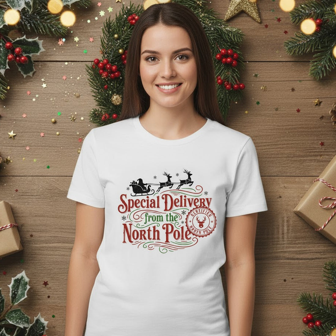 Special Delivery from the North Pole Christmas T-Shirt, Santa Sleigh Holiday Tee, Festive Unisex Xmas Shirt Gift for Men Women Kids | T-shirt 68