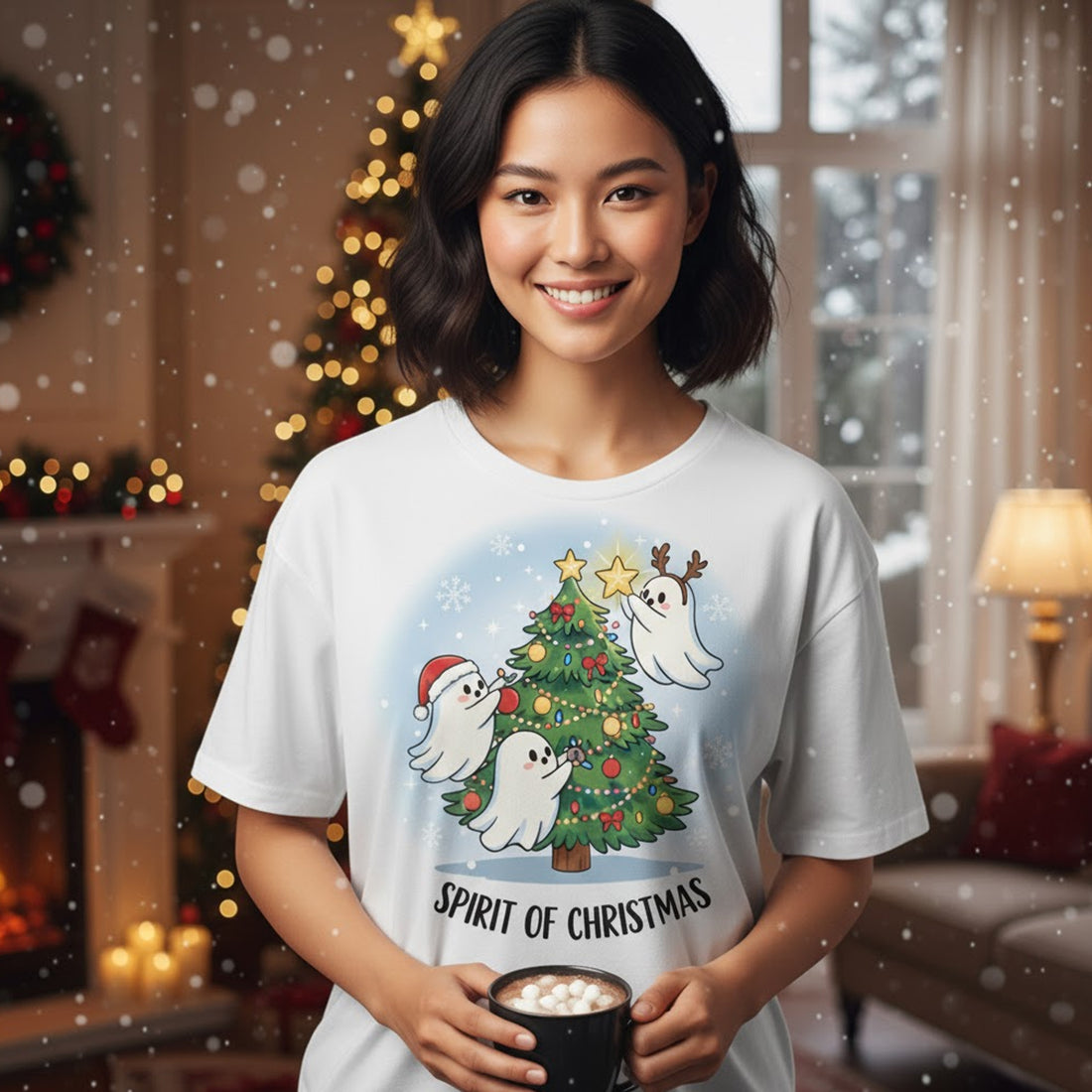 Spirit of Christmas T-Shirt, Funny Ghost Christmas Tee, Cute Holiday Graphic Shirt, Unisex T-shirt, Xmas Gift for Men Women Kids | T-shirt 90