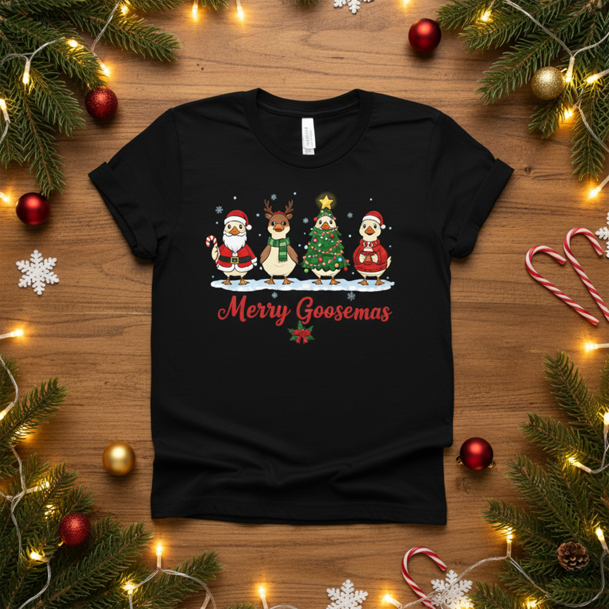 Merry Goosemas Christmas T-Shirt, Funny Goose Holiday Tee, Cute Santa Reindeer Tree Shirt, Xmas Gift Idea, Unisex Holiday T-Shirt | T-shirt 57