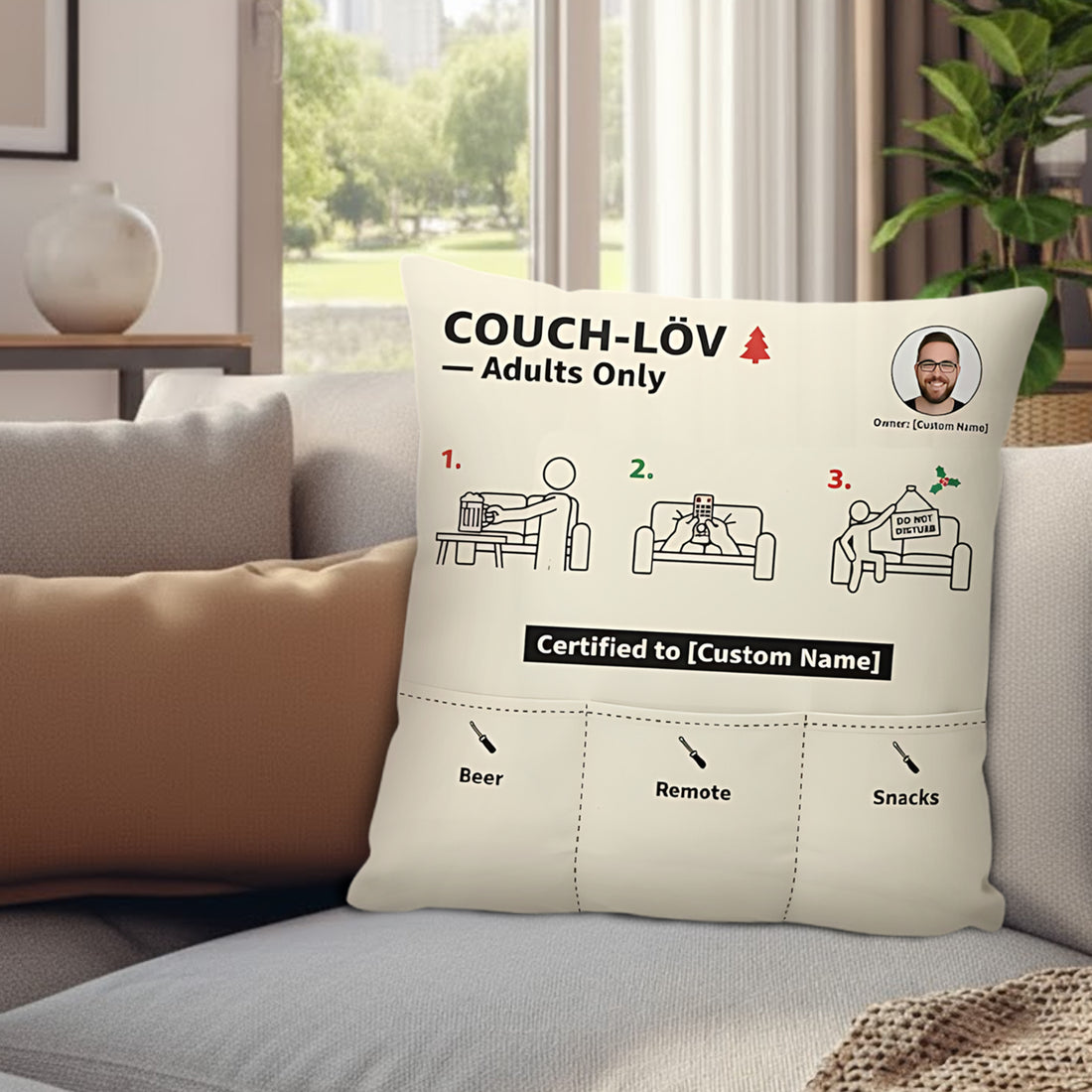 Funny Personalized Gift for Him, Adult Humor Christmas Cushion, Custom Name & Photo Decor | Pillow93