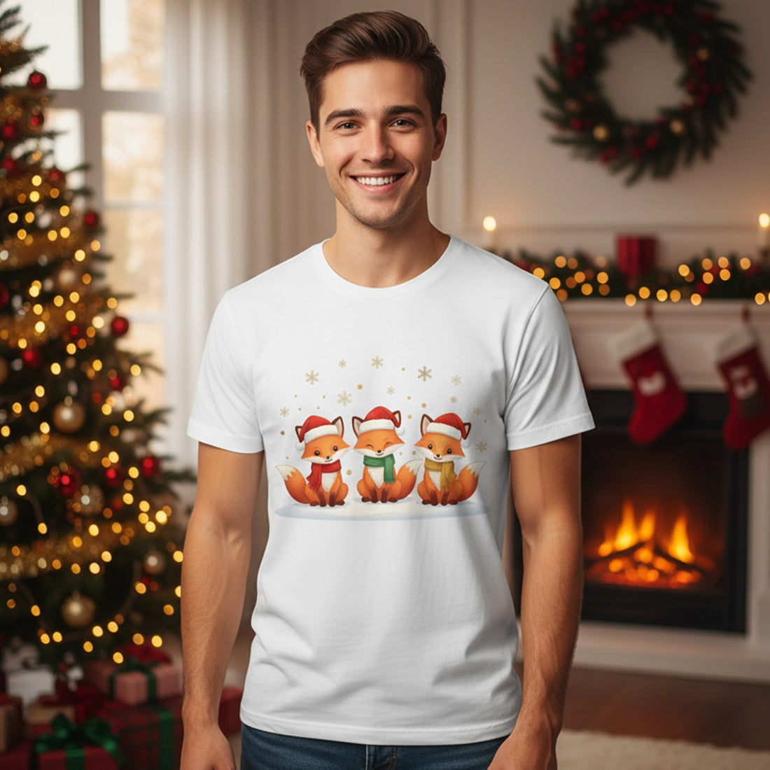 Cute Christmas Fox Family Shirt, Holiday Animal T-Shirt, Festive Winter Tee, Xmas Gift for Animal Lovers, Cozy Holiday Outfit | T-shirt 55