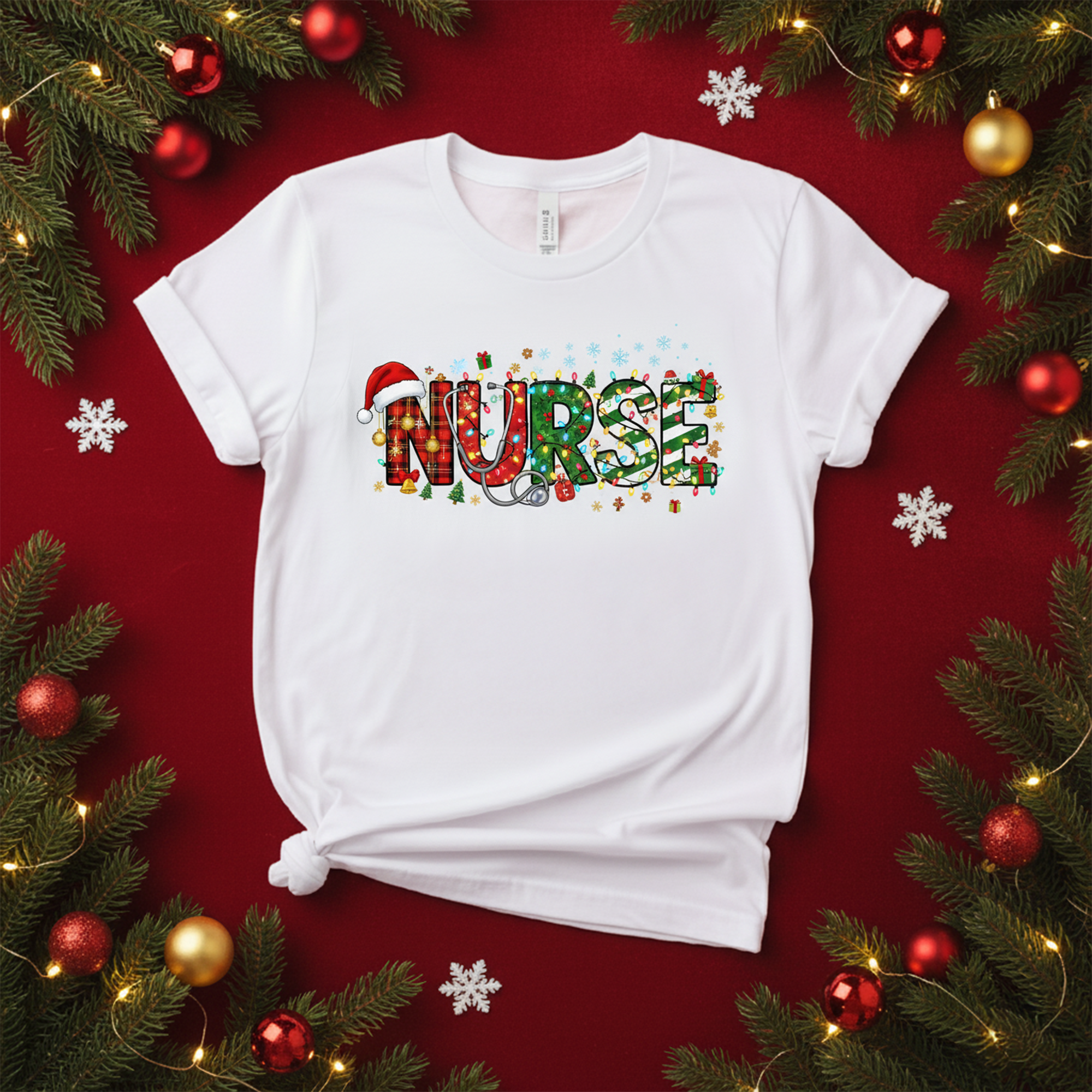 Christmas Nurse T-Shirt, Cute Holiday Medical Tee, Funny Xmas Gift Shirt for Nurses, Festive Healthcare Top, Nurse Life Christmas Outfit | T-shirt 53
