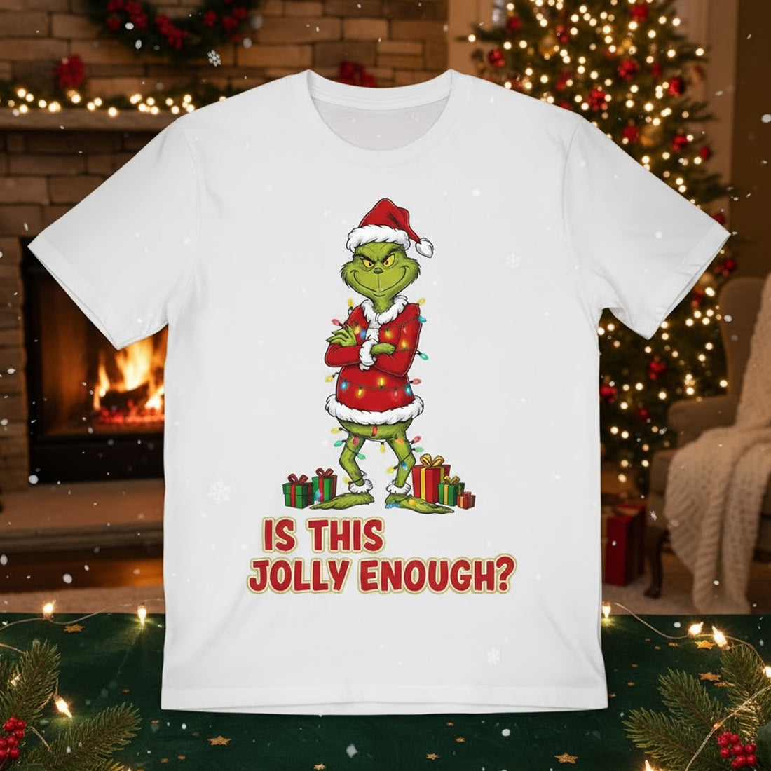 Funny Grinch Christmas T-Shirt, Is This Jolly Enough Tee, Holiday Humor Graphic Shirt, Xmas Gift for Men Women, Festive Unisex T-shirt | T-shirt 74