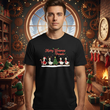 Merry Goosemas Parade Christmas T-Shirt, Funny Holiday Tee, Cute Goose Xmas Shirt, Festive Farm Animal Top, Gift for Men Women Kids | T-shirt 59