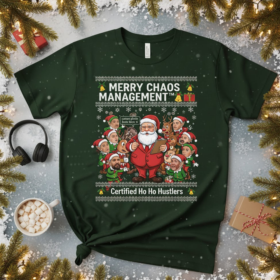 Merry Chaos Management Custom Photo Christmas T-Shirt, Funny Santa Elf Tee, Personalized Family Matching Holiday Shirt, Xmas Gift Idea | T-shirt 12
