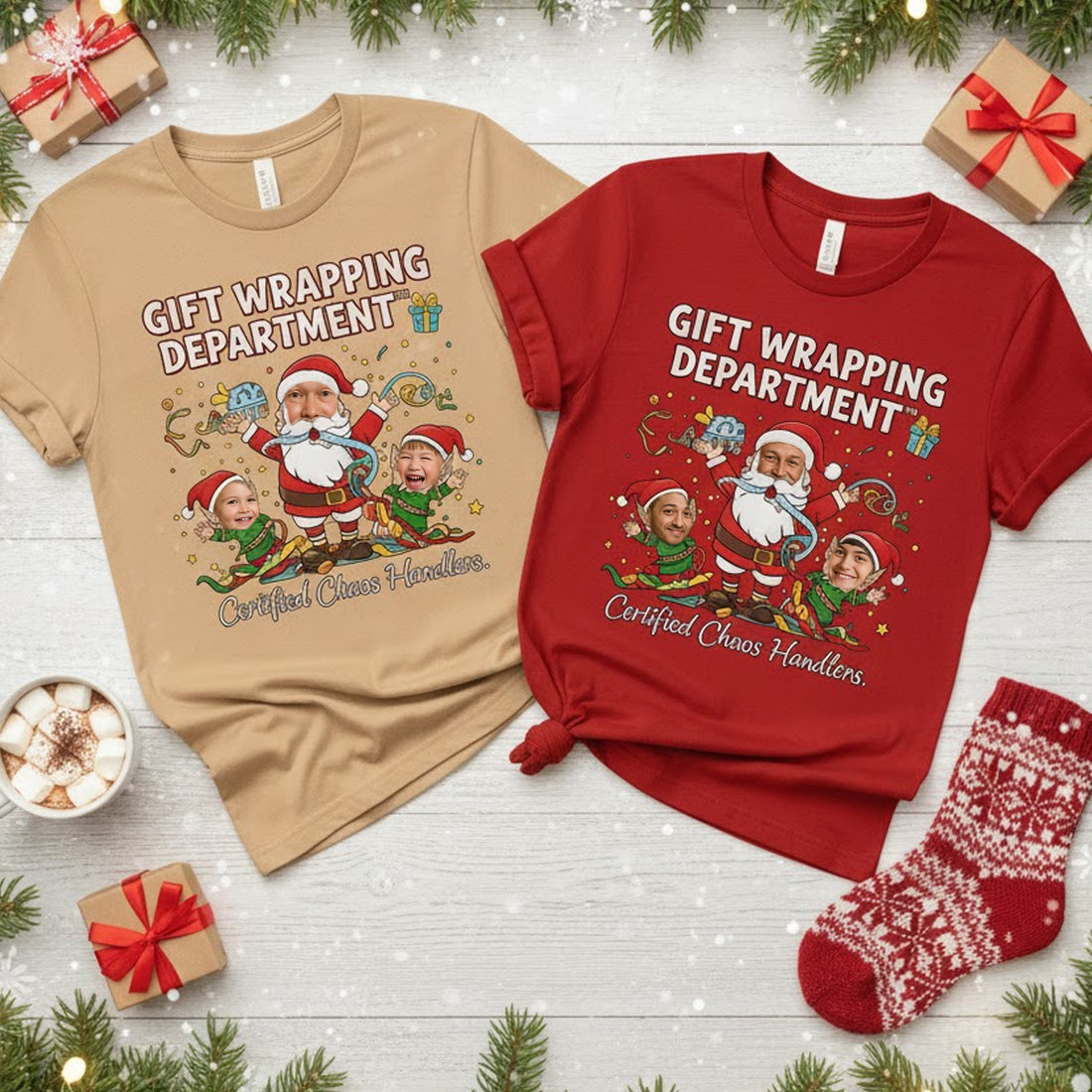 Gift Wrapping Department Custom Photo Christmas T-Shirt, Funny Personalized Santa Elf Tee, Holiday Family Matching Shirt, Xmas Gift Idea | T-shirt 18