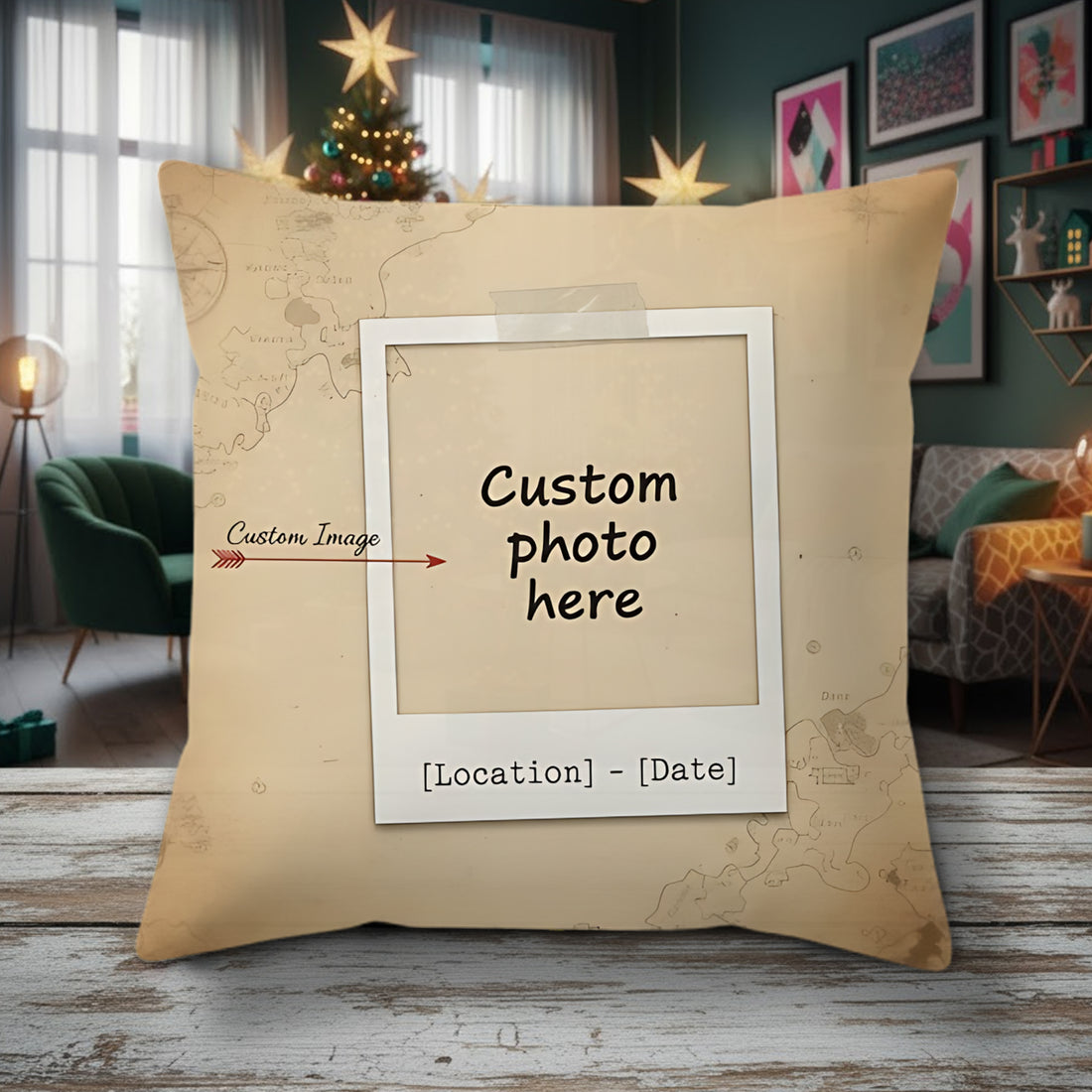 Custom Memory Photo Pillow – Personalized Travel Gift, Vintage Map Cushion, Wedding or Anniversary Gift, Custom Linen Pillow | Pillow62