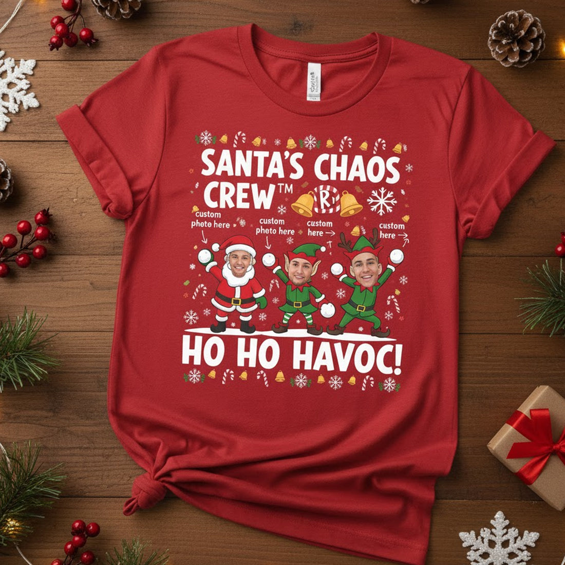 Therapy Elf Custom Photo Christmas T-Shirt, Funny Personalized Santa’s Chaos Crew Custom Photo T-Shirt, Personalized Xmas Gift, Holiday Party Shirt, Ho Ho Havoc Design | T-shirt 6