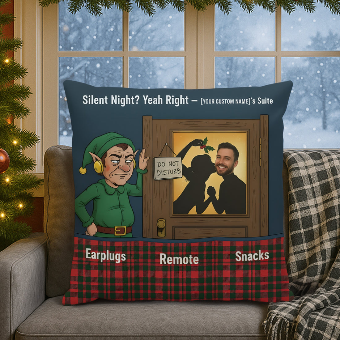Personalized Double-Sided Christmas Pillow – Custom Face & Name | “Silent Night? Yeah Right” Funny & Faith-Inspired Holiday Gift for Couples | Pillow16