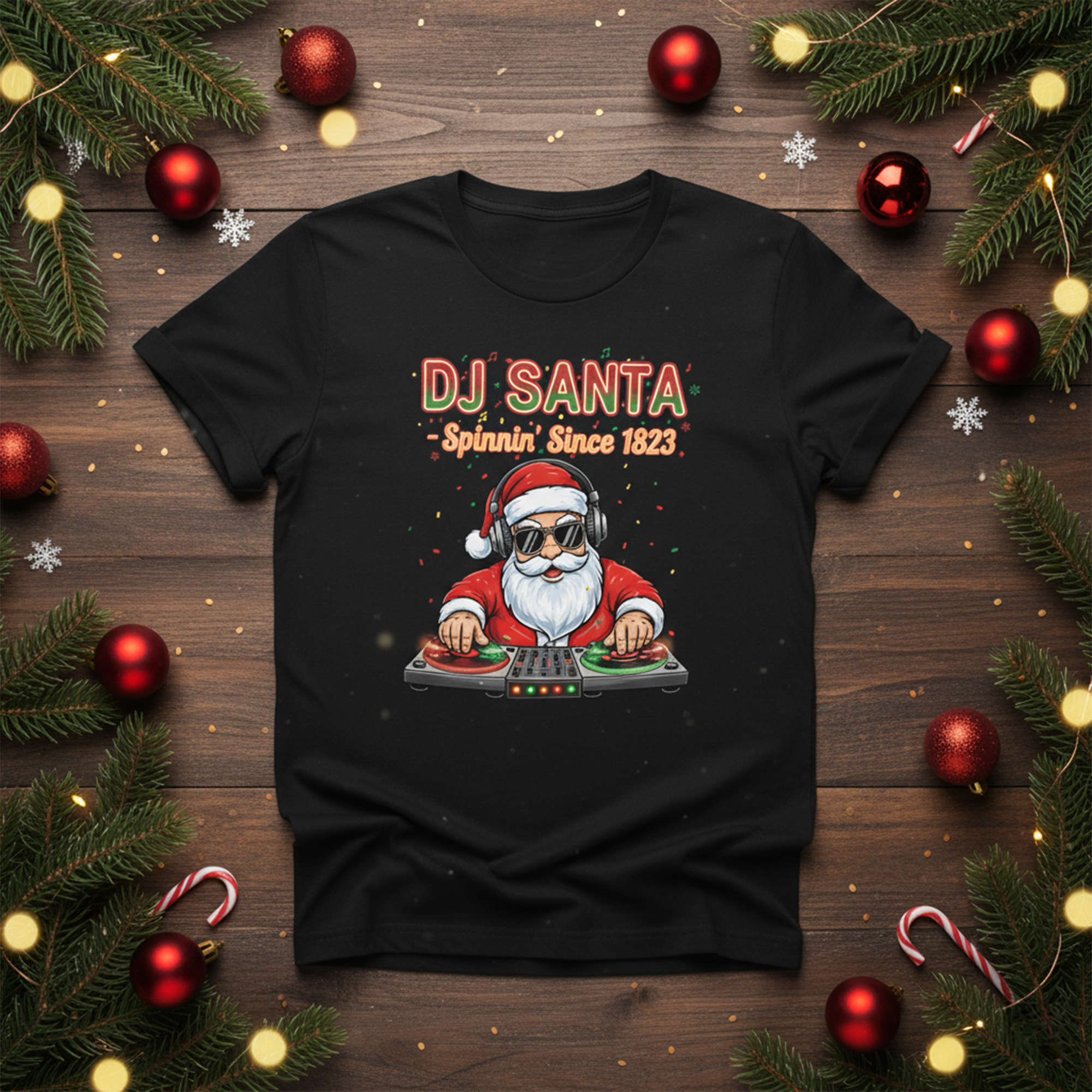 DJ Santa Christmas T-Shirt, Funny Holiday Music Tee, Cool Santa Claus DJ Shirt, Xmas Party Gift for Men Women, Festive Unisex T-Shirt | T-shirt 71