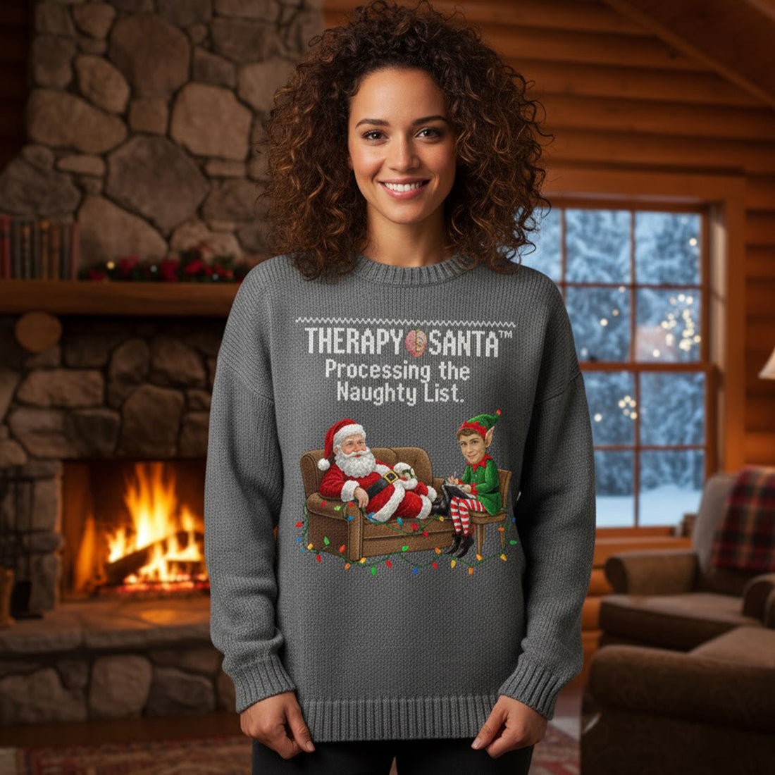 Custom Photo Christmas Sweater, Funny Therapy Santa Ugly Sweater, Processing the Naughty List, Personalized Xmas Gift| Ugly 47
