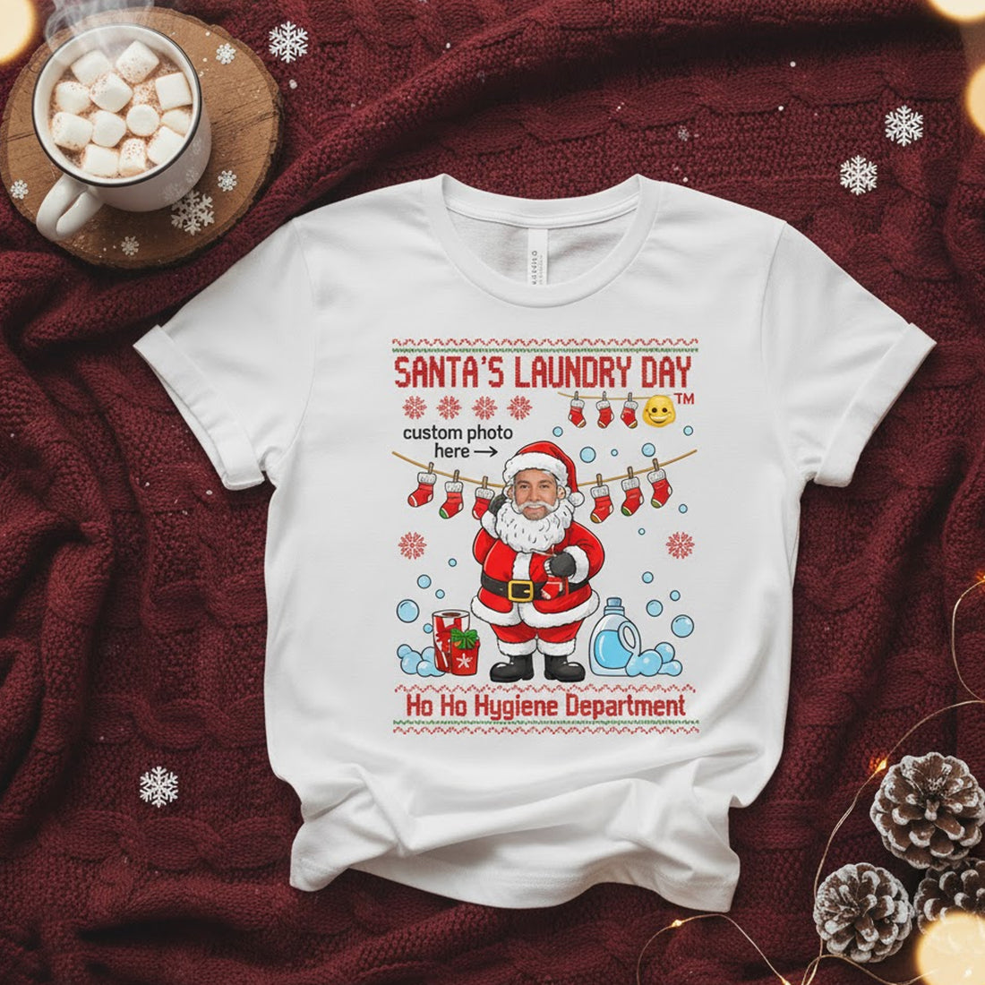Santa’s Laundry Day Custom Photo Christmas T-Shirt, Funny Personalized Santa Tee, Holiday Family Matching Shirt, Xmas Gift for Him Her | T-shirt 10