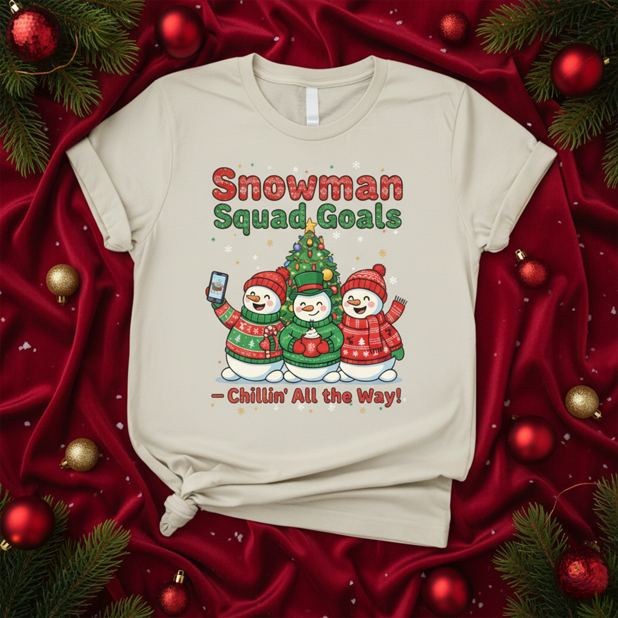 Snowman Squad Goals Christmas T-Shirt, Funny Holiday Snowman Tee, Cute Winter Outfit, Xmas Gift Shirt for Family Matching and Holiday Parties | T-shirt 61