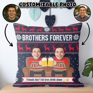 Personalized Brothers Pillow – Custom Face | Funny “Brothers Forever” Gift for Siblings & Best Friends | Christmas Friendship Decor | Pillow19