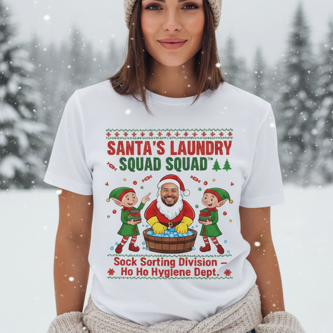 Custom Photo Santa Laundry Squad T-Shirt, Funny Christmas Family Tee, Personalized Xmas Gift for Men Women, Elf Laundry Holiday Shirt | T-shirt 22