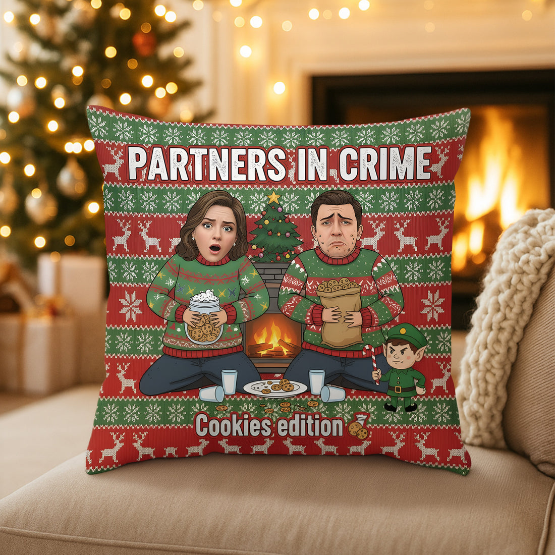 Custom Partners in Crime Pillow – Funny Christmas Couple Gift, Personalized Cookies Edition Cushion, Holiday Home Decor | Pillow48
