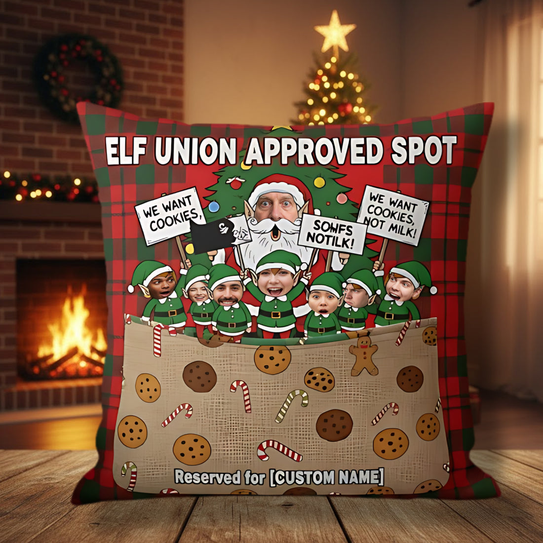 Personalized Elf Union Christmas Pillow | Funny Holiday Gift | Custom Face & Name Cushion | Christmas Decor for Families | Pillow52