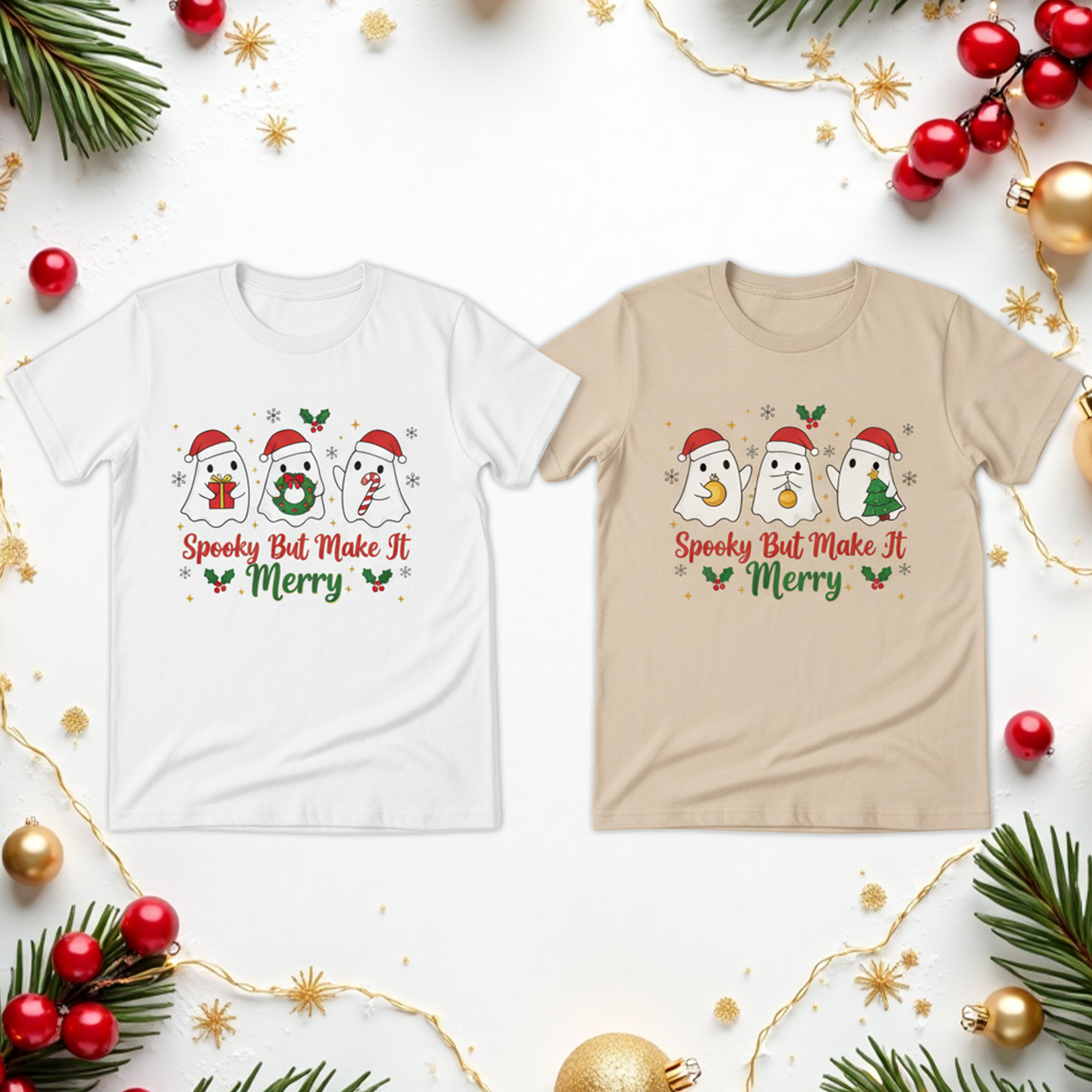 Official Cookie Tester T-Shirt, Funny Spooky But Make It Merry T-Shirt, Funny Christmas Ghost Tee, Holiday Crossover Shirt, Cute Xmas Gift for Couples, Halloween Christmas Top | T-shirt 65