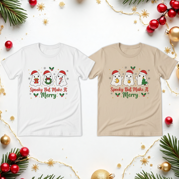 Official Cookie Tester T-Shirt, Funny Spooky But Make It Merry T-Shirt, Funny Christmas Ghost Tee, Holiday Crossover Shirt, Cute Xmas Gift for Couples, Halloween Christmas Top | T-shirt 65