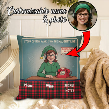 Personalized Christmas Pillow – Custom Face & Name | Funny Elf Design “Naughty Line” Gift | Holiday Décor Cushion | Pillow17