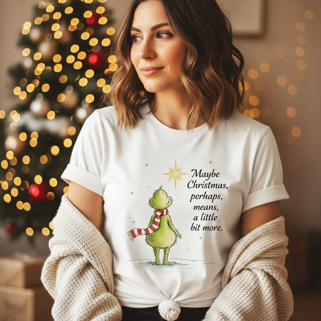 Maybe Christmas Means A Little Bit More T-Shirt, Grinch Inspired Tee, Holiday Quote Shirt, Whoville Xmas Top, Cozy Winter Gift | T-shirt 3