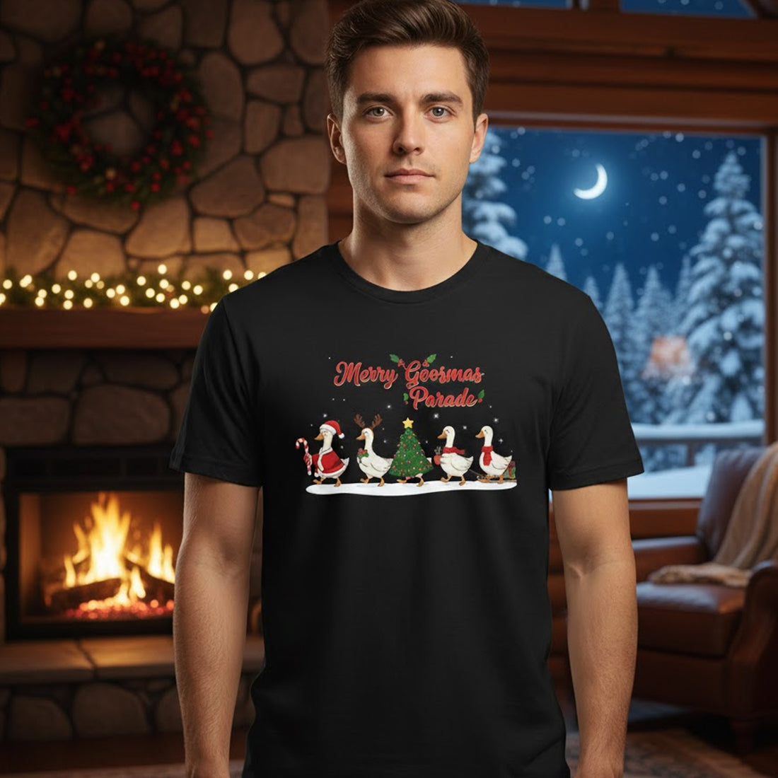 Merry Goosemas Parade Christmas T-Shirt, Funny Holiday Tee, Cute Goose Xmas Shirt, Festive Farm Animal Top, Gift for Men Women Kids | T-shirt 59