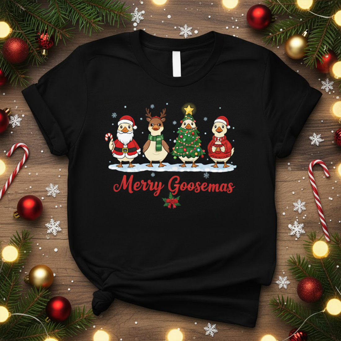 Merry Goosemas Christmas T-Shirt, Funny Goose Holiday Tee, Cute Santa Reindeer Tree Shirt, Xmas Gift Idea, Unisex Holiday T-Shirt | T-shirt 57