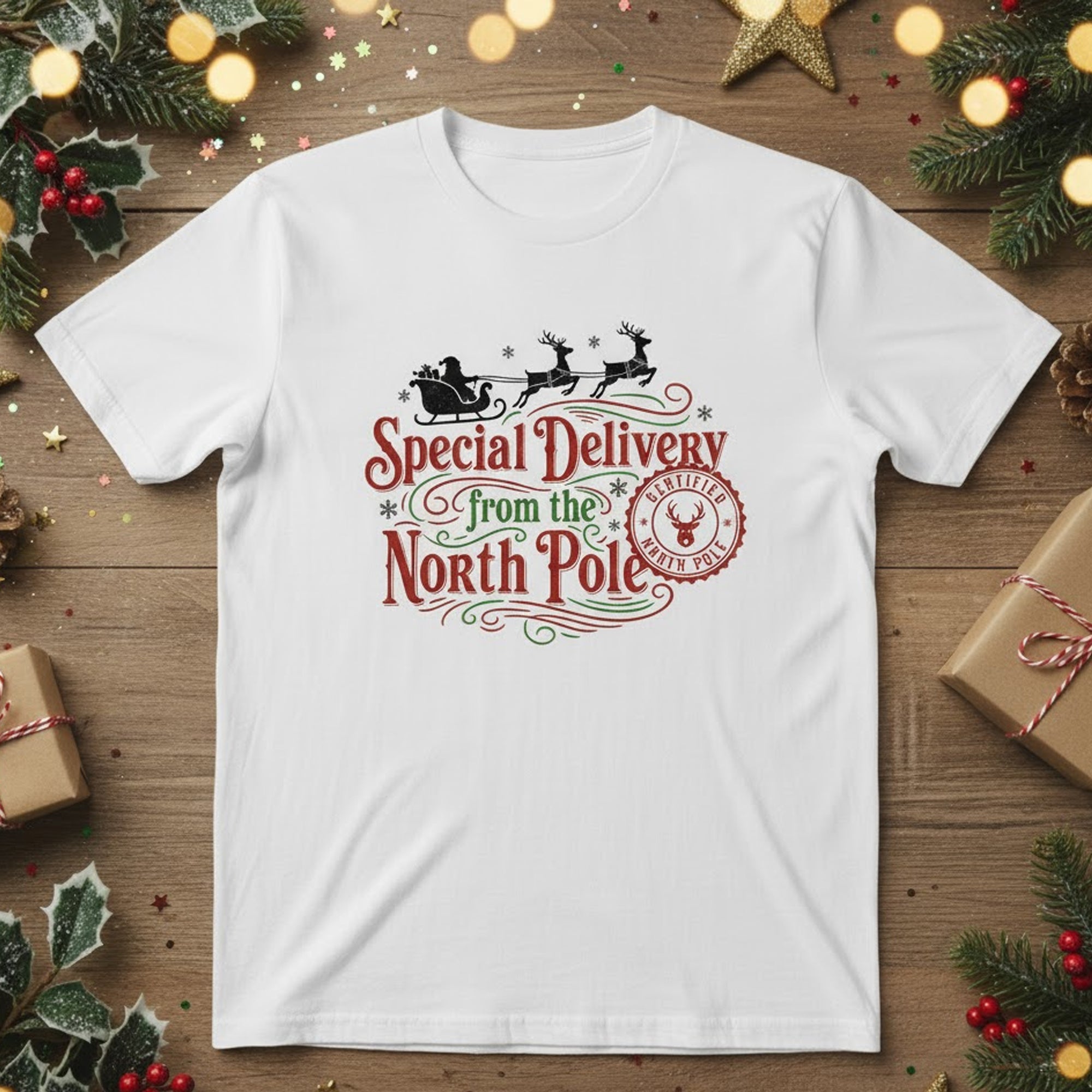 Special Delivery from the North Pole Christmas T-Shirt, Santa Sleigh Holiday Tee, Festive Unisex Xmas Shirt Gift for Men Women Kids | T-shirt 68