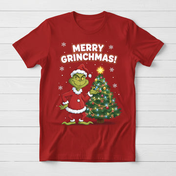 Merry Grinchmas T-Shirt, Funny Grinch Christmas Tee, Holiday Graphic Shirt, Festive Santa Xmas Gift, Unisex T-shirt for Men Women Kids | T-shirt 70