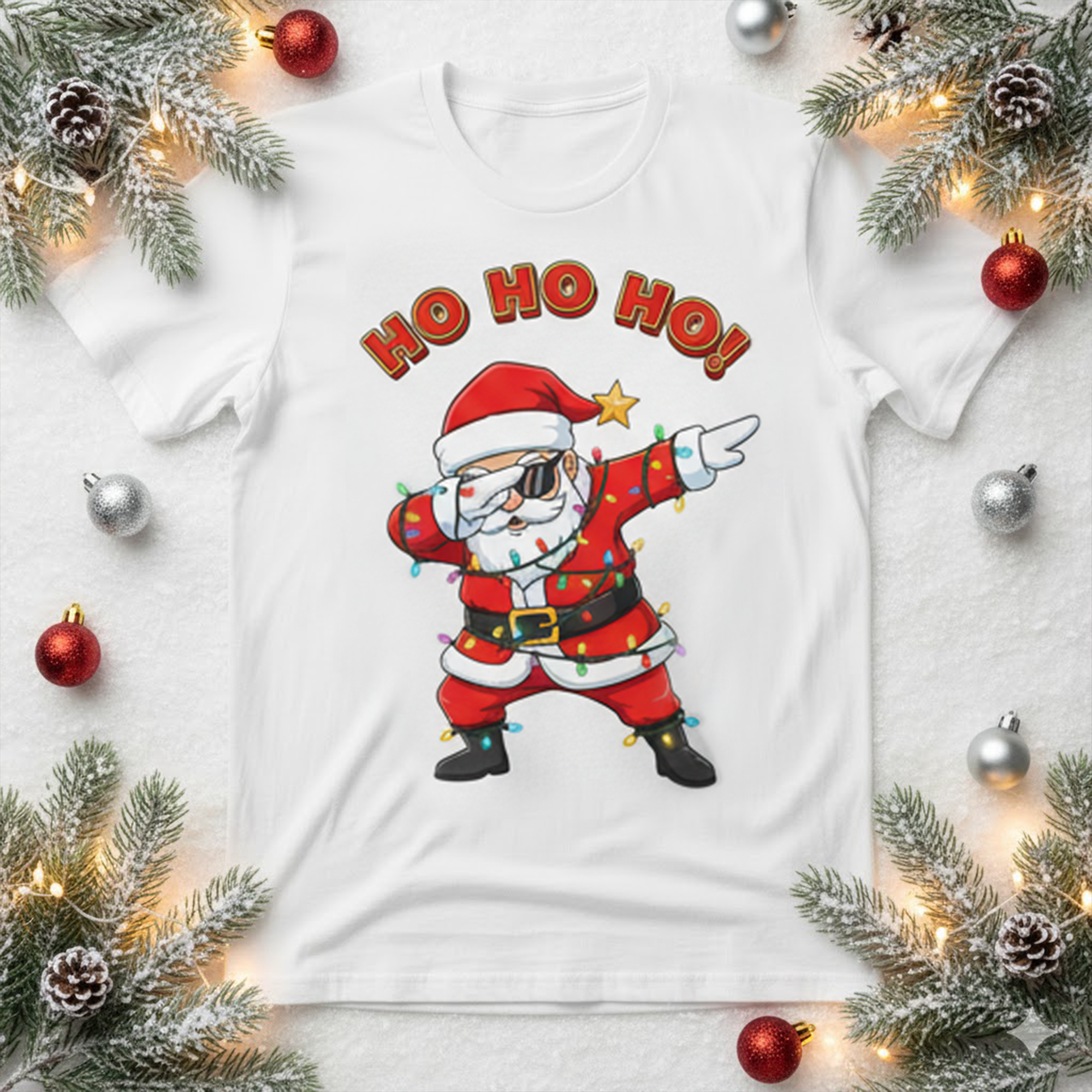 Funny Santa Christmas T-Shirt, Dabbing Santa Ho Ho Ho Tee, Cool Holiday Shirt, Festive Graphic Top, Xmas Gift for Friends and Family | T-shirt 16
