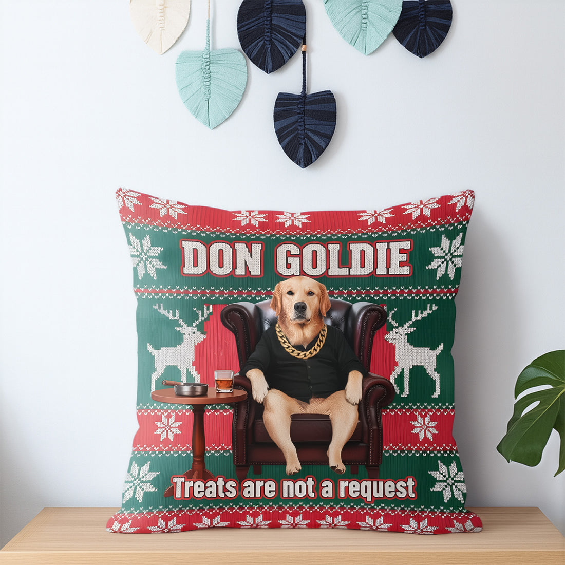 Custom Dog Christmas Pillow – “Don Goldie” Funny Personalized Pet Cushion | Customizable Photo | Holiday Gift for Dog Lovers | Pillow21