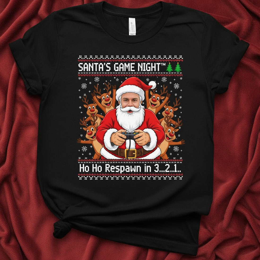 Santa’s Game Night Custom Photo Christmas T-Shirt, Funny Gamer Santa Tee, Personalized Holiday Shirt, Xmas Gift for Him, Family Matching | T-shirt 9