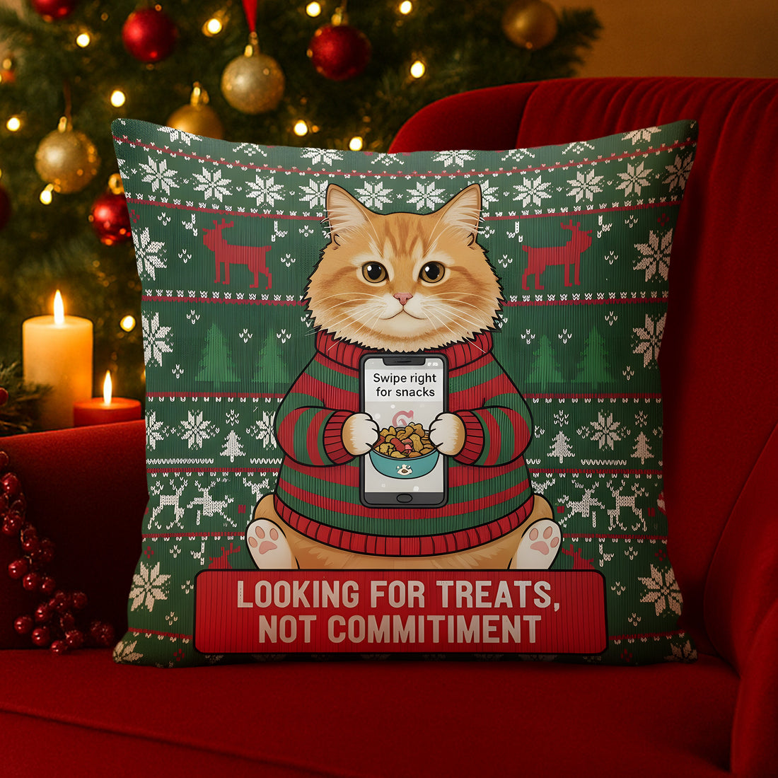 Custom Cat Christmas Pillow – Funny Pet Gift, Personalized Photo Linen Cushion, Double Sided Print | Pillow35