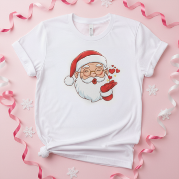 Santa Blowing Kiss Christmas T-Shirt, Cute Holiday Tee, Funny Santa Claus Shirt, Xmas Gift for Men Women, Festive Unisex Christmas Top | T-shirt 75