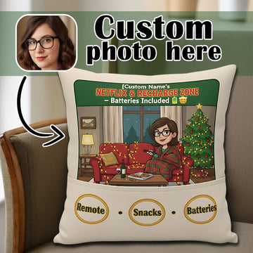 Custom “Netflix & Recharge Zone” Pillow – Funny Personalized Christmas Cushion | Cozy Holiday Gift for Homebodies | Pillow90