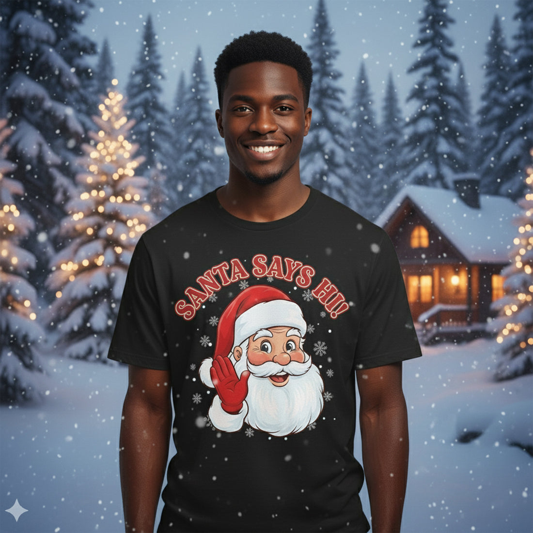 Santa Says Hi Christmas T-Shirt, Funny Holiday Santa Tee, Cute Xmas Top, Festive Graphic Shirt, Cozy Gift for Christmas Lovers | T-shirt 62