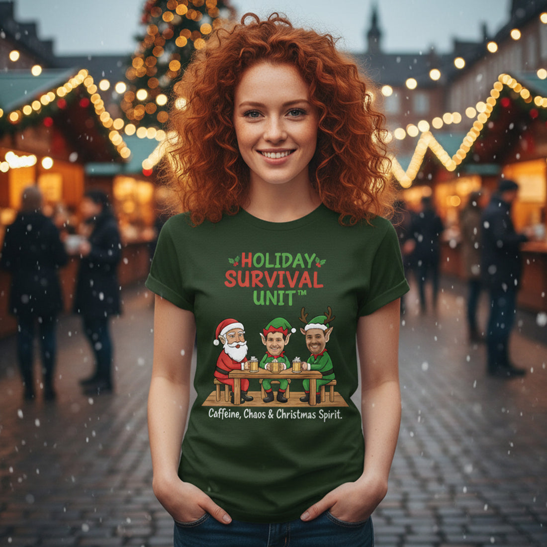 Holiday Survival Unit Custom Photo T-Shirt, Funny Christmas Tee, Personalized Santa & Elf Shirt, Holiday Gift for Friends Family, Xmas Humor | T-shirt 42