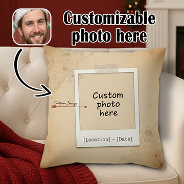 Custom Memory Photo Pillow – Personalized Travel Gift, Vintage Map Cushion, Wedding or Anniversary Gift, Custom Linen Pillow | Pillow62