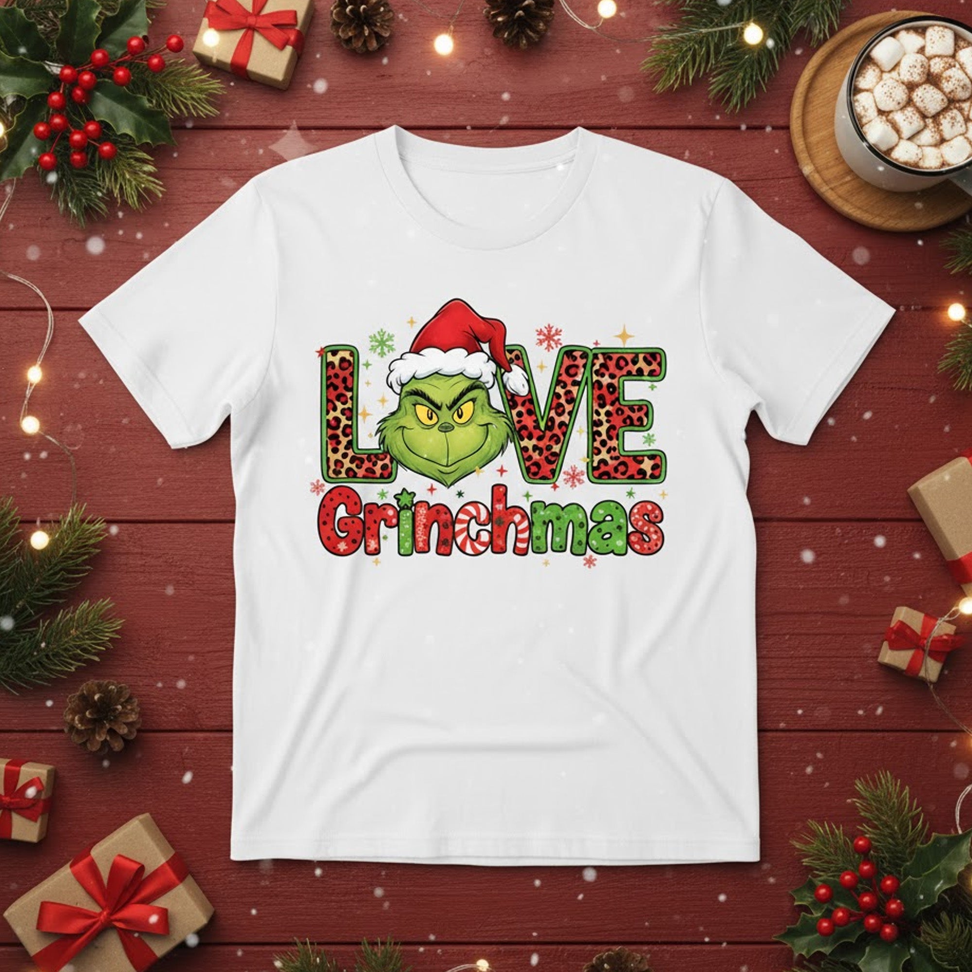 Love Grinchmas Christmas T-Shirt, Funny Holiday Tee, Cute Grinch Graphic Shirt, Festive Santa Hat Unisex T-shirt, Xmas Gift for Men Women Kids | T-shirt 80