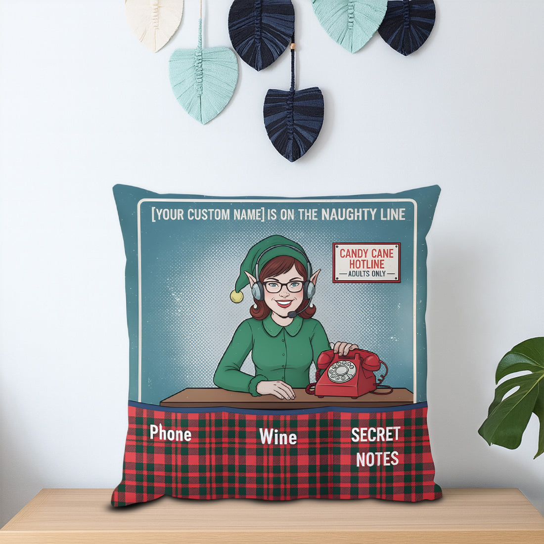 Personalized Christmas Pillow – Custom Face & Name | Funny Elf Design “Naughty Line” Gift | Holiday Décor Cushion | Pillow17