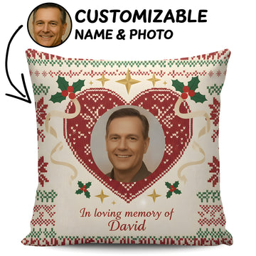 Custom Memorial Christmas Pillow – Personalized In Loving Memory Gift, Photo & Name Remembrance Cushion for Loss of Loved One | Pillow75