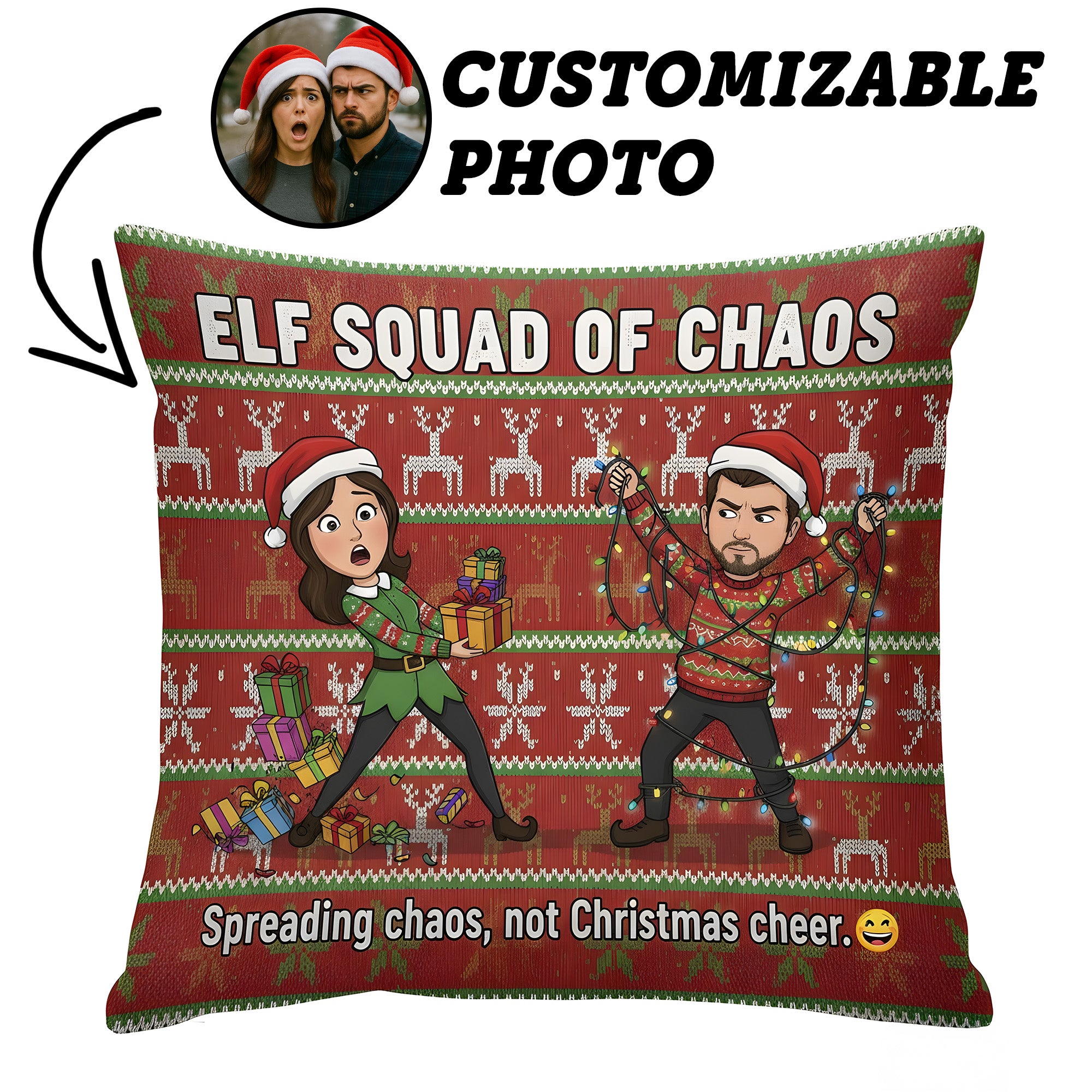 Custom “Elf Squad of Chaos” Pillow – Funny Personalized Christmas Cushion | Spreading Chaos, Not Christmas Cheer | Pillow39