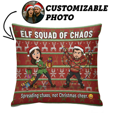 Custom “Elf Squad of Chaos” Pillow – Funny Personalized Christmas Cushion | Spreading Chaos, Not Christmas Cheer | Pillow39