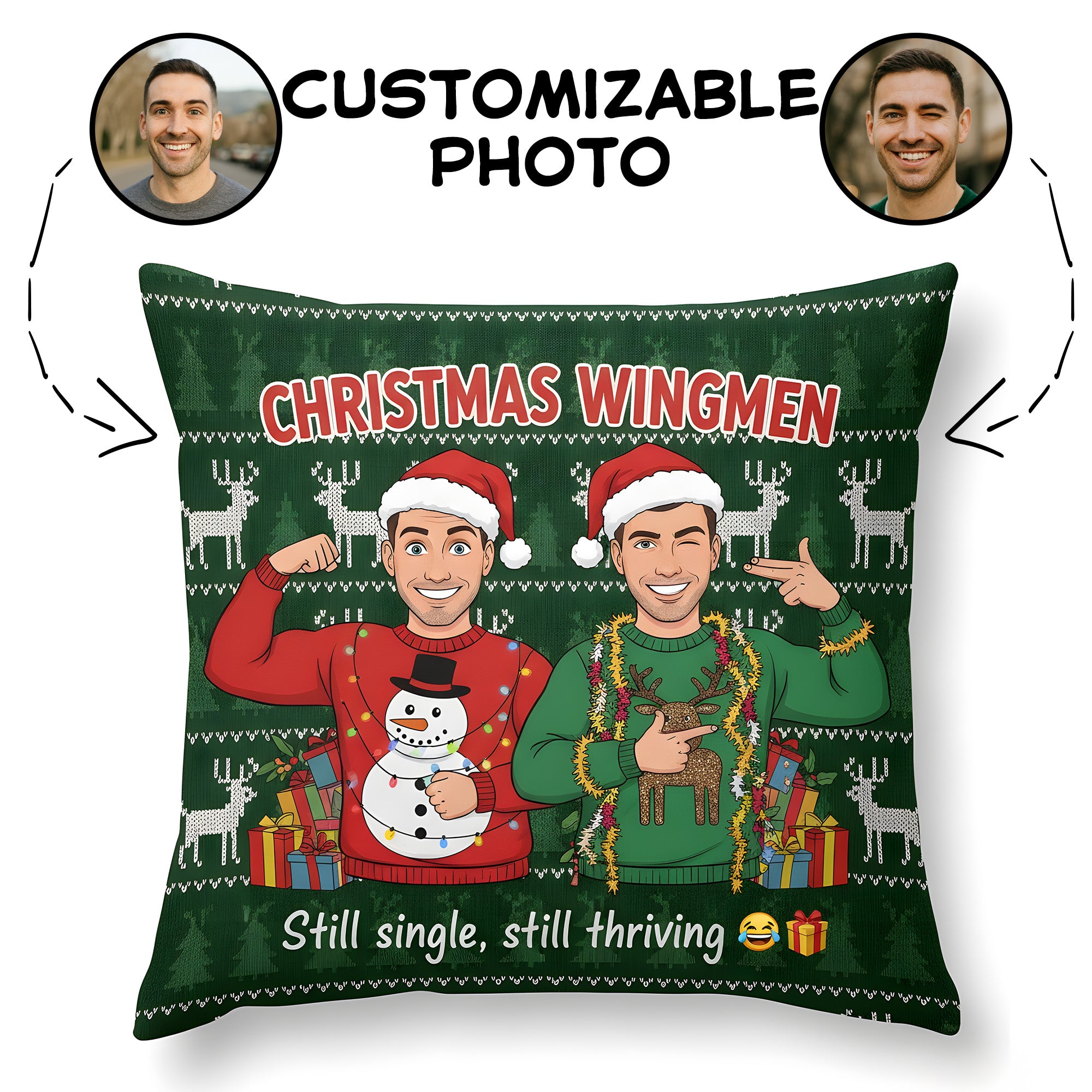 Custom “Christmas Wingmen” Pillow – Funny Personalized Holiday Gift for Friends | Still Single Still Thriving Cushion | Pillow29