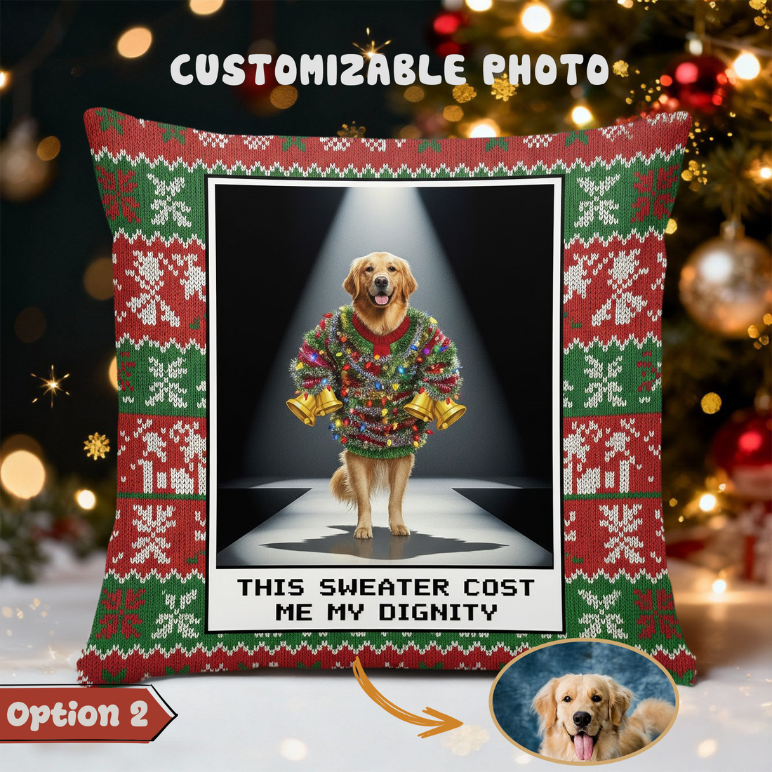 Custom Pet Christmas Pillow – Funny Cat Throw Pillow, “Serving Fabulous” & “Sweater Cost Dignity” Personalized Pet Face Cushion | Pillow 92