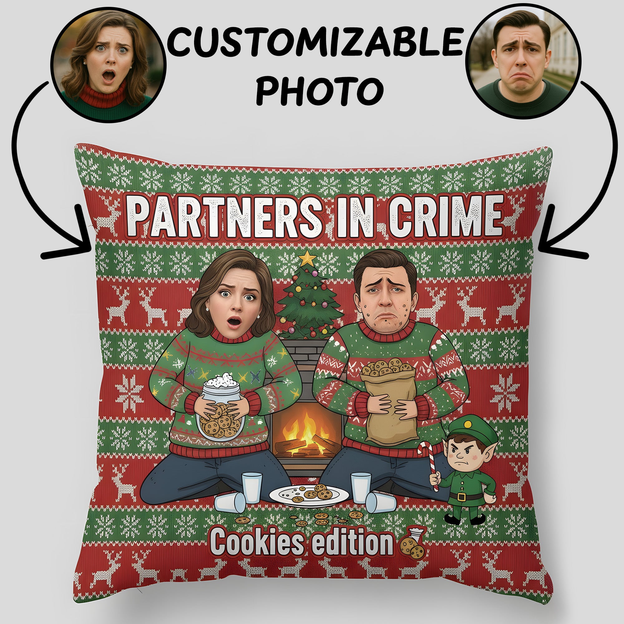 Custom Partners in Crime Pillow – Funny Christmas Couple Gift, Personalized Cookies Edition Cushion, Holiday Home Decor | Pillow48
