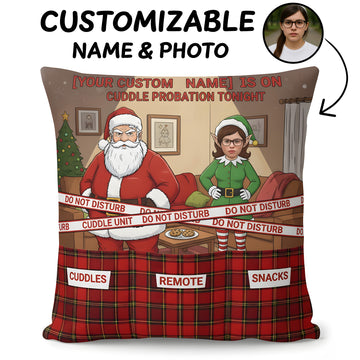 Personalized Christmas Pillow | Funny Santa & Elf Cushion | Custom Name & Photo Gift | Cuddle Probation Decor | Holiday Humor Gift | Pillow57